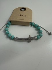 Slider Clasp Silver “Blessed” Bar & Turquoise Bead Bracelet
