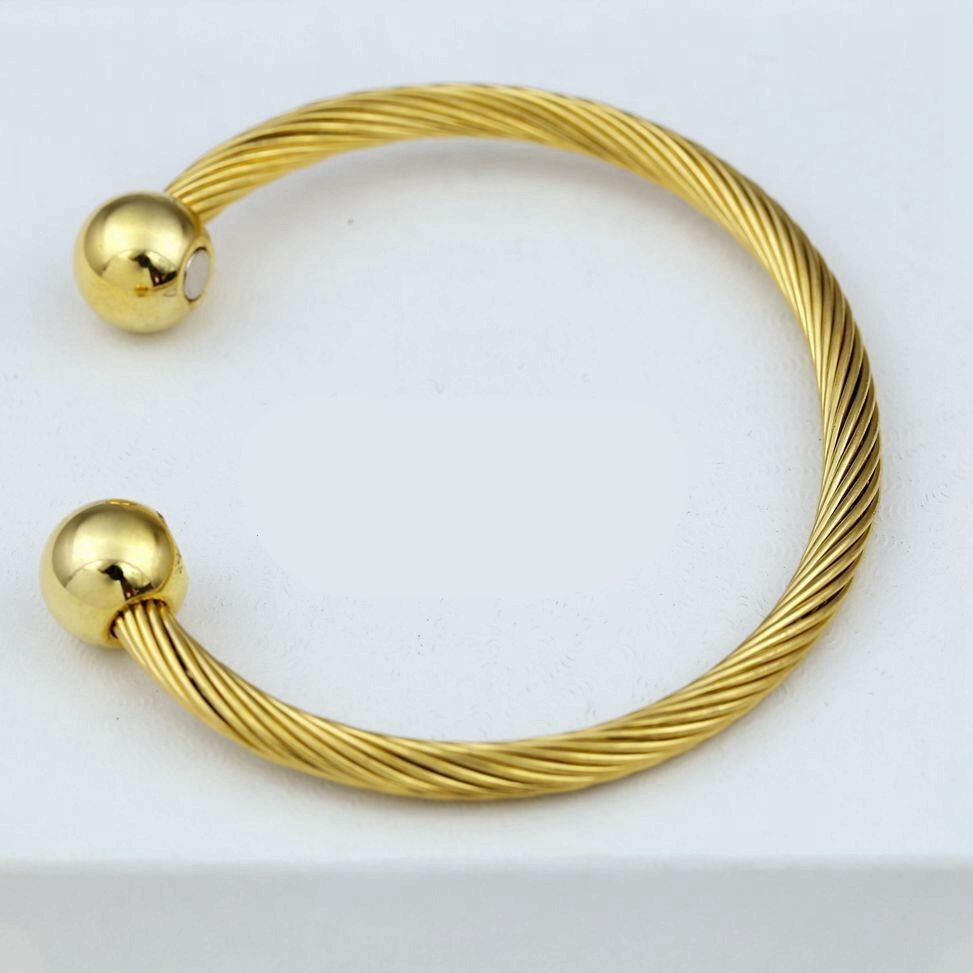 Men's Stainless-Steel 7" Round Cuff Bracelet Gold plated*Box,Discount gallery