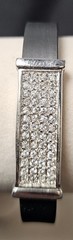 925 Sterling Silver Pave CZ Rhinestone & Black Silicone Rubber Bracelet 8.25″