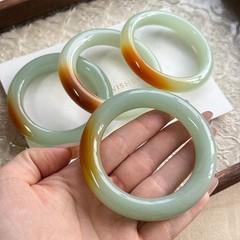 Certified natural Dongling jade Green with orange Fashion Bracelet Round Bar