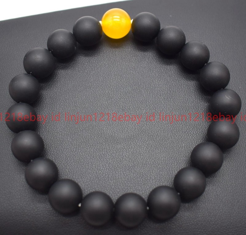 Rare Wonderful 6/8/10mm Frosted Black Agate Gemstone Round Beads Bracelet 7.5in gallery