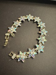 Kirks Folly Aurora Borealis Starlight Floral Bracelet goldtone 8.5” Retired HTF