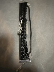 Thick Bra, Black Bracelet With Gold Hearts