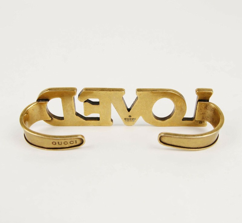 New Gucci Gold "LOVED" Palm Cuff with Rainbow Crystals 469606 8523 gallery