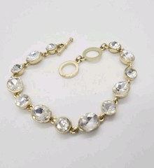 Tennis Bracelet Crystal Link Gold tone Couture Oval Round Link Toggle 9 in