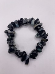 Black & White Chip Stone Beaded Stretch Bracelet No Clasp Sizable