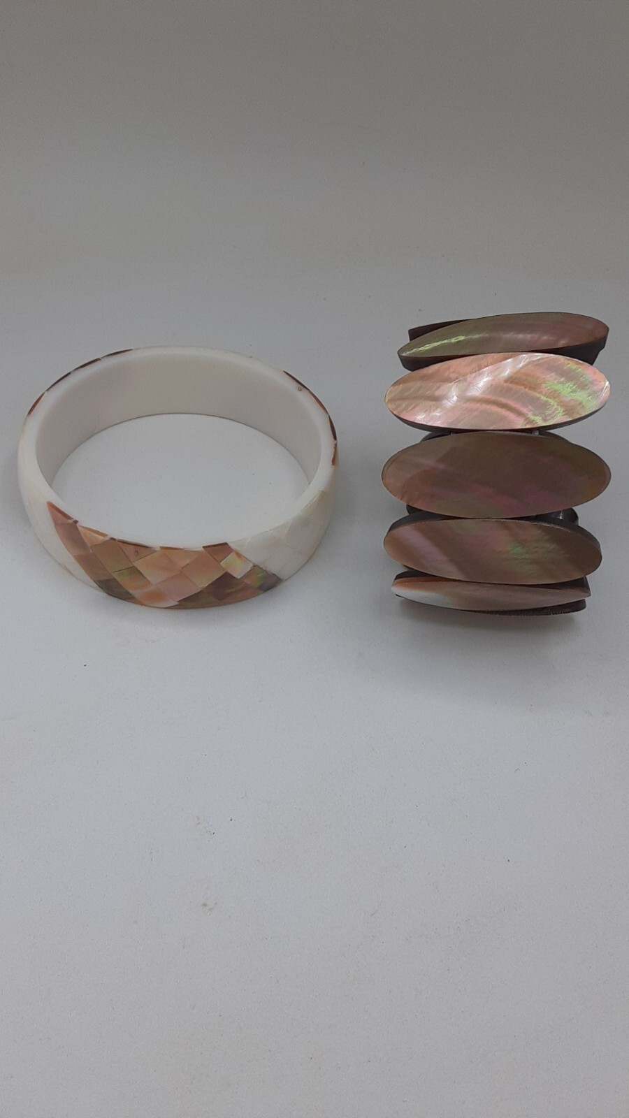 Inlay Shell Resin Bangle Bracelet & Golden Shell Stretch Bracelet "7.5" SET Of 2 gallery