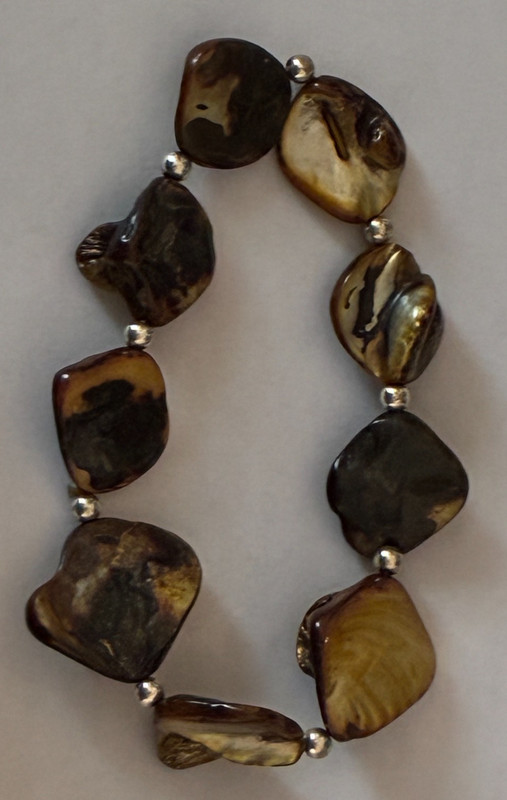 Seashell Stretch Bracelet Golden Brown Earthy with Silver-Tone Spacer Beads-Boho gallery