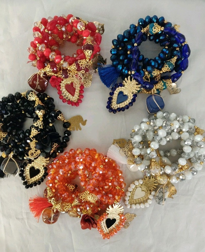 semanarios de cuarzo de corazon mexicano, Lote de 5 mayoreo, Pulceras hand made