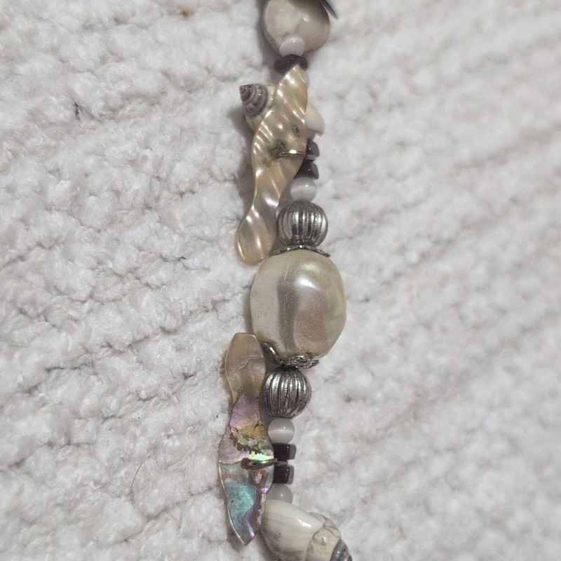 Shell Beaded Charm Bracelet Heart Toggle Clasp Beach Silver handmade gallery