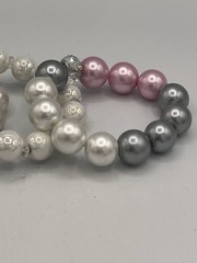 Pearl Stretch Bracelet Set 2pc Baroque Chunky Pave Bead Stack