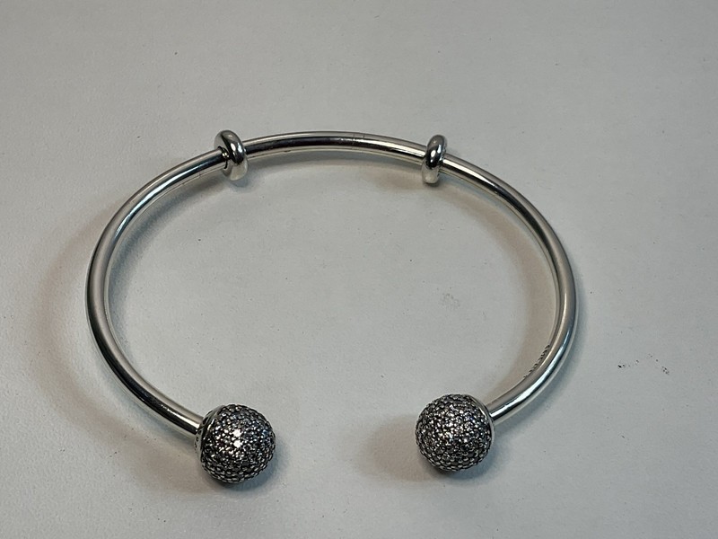 Pandora Open Bangle Bracelet Sparkling Pave Caps And 2 Stoppers Sz 1 Small gallery