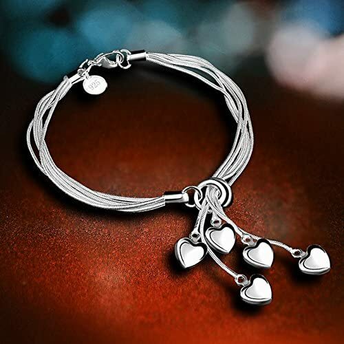 925 Sterling Silver Five-Line Chain with Five-Heart Bracelet Bangle for Women gallery