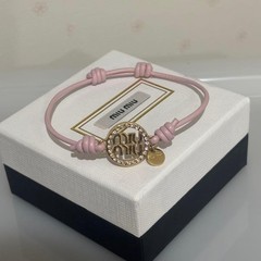 Miu Miu Pink Bracelet Leather Authentic Gold Logo Charm Women’s Accessory w/Box