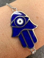 Hamsa Hand Bracelet Solid Real 925 Silver Blue Enamel Evil Eye Charm Adjustable