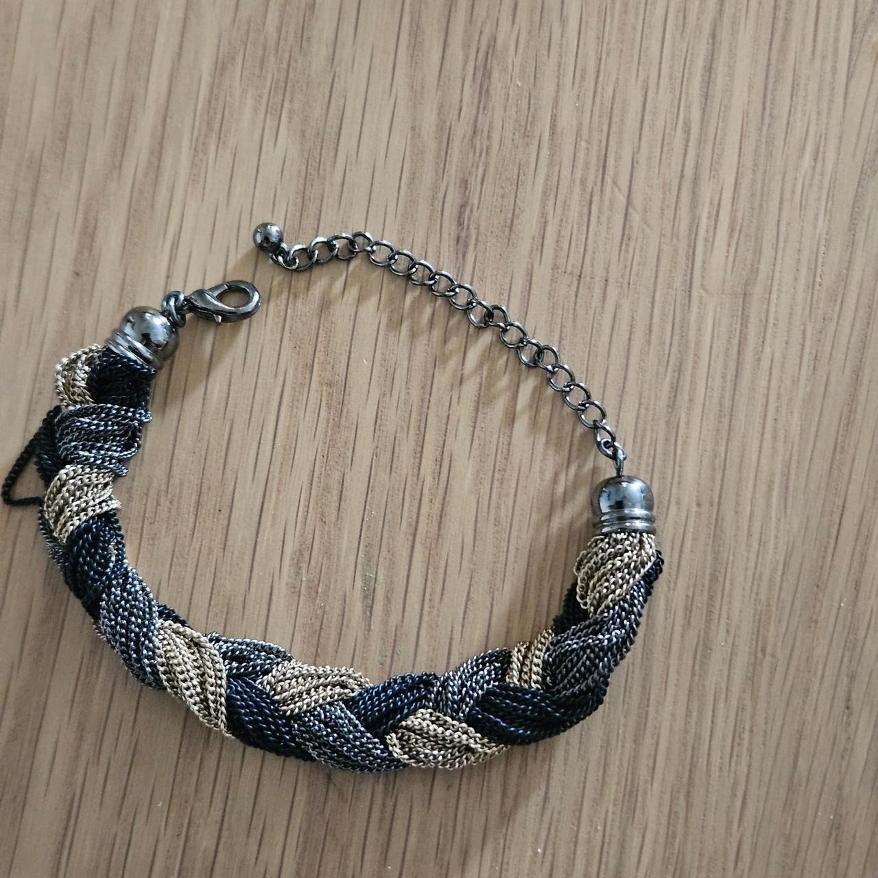 Woven Braided Multi Strand Chain Bracelet Mixed Metal Gunmetal 9in gallery