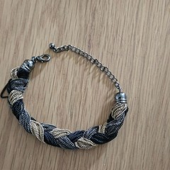 Woven Braided Multi Strand Chain Bracelet Mixed Metal Gunmetal 9in