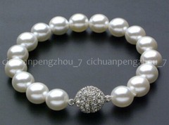 8/10/12/14mm White South Sea Shell Pearl Round Beads Bracelet 7.5” Magnet Clasp
