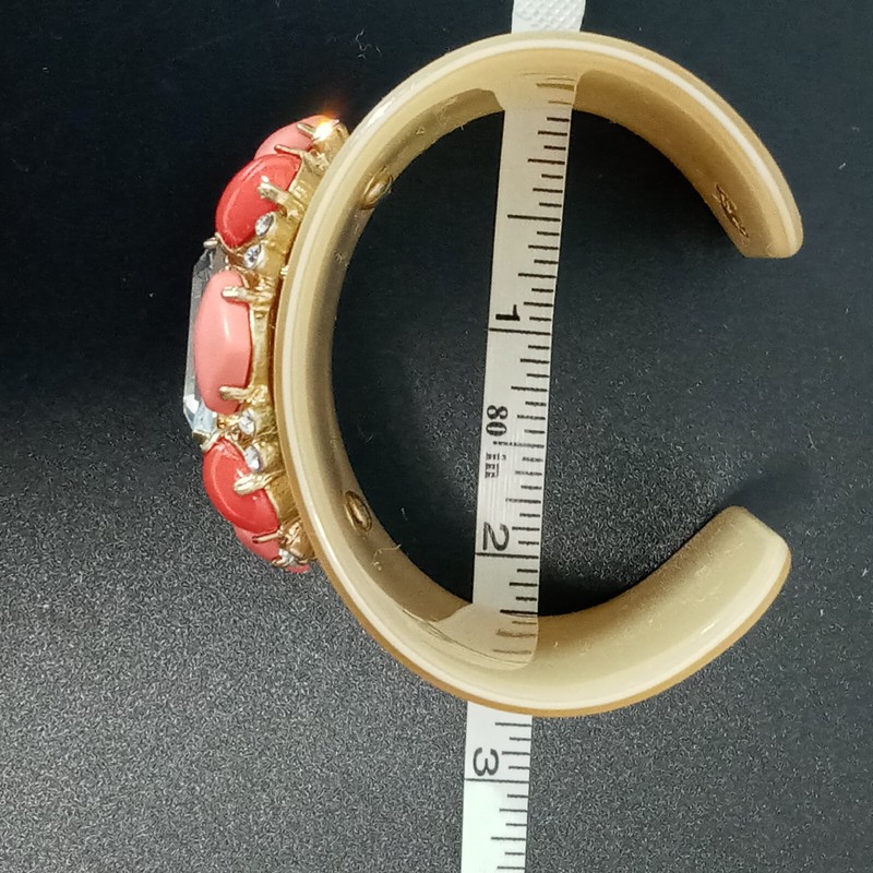 J. Crew Chunky Pink Cabochon Clear Rhinestone Wide Cuff Bracelet gallery