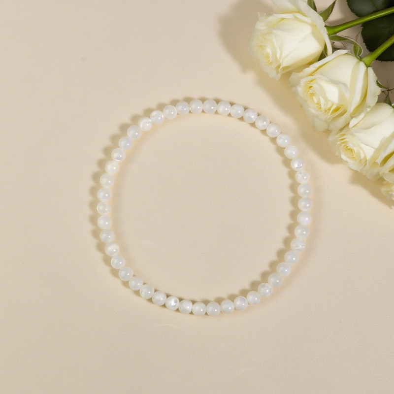 4mm Mother of Pearl Stretch Bracelet - Iridescent Shell Beads, Elegant Bracelet gallery