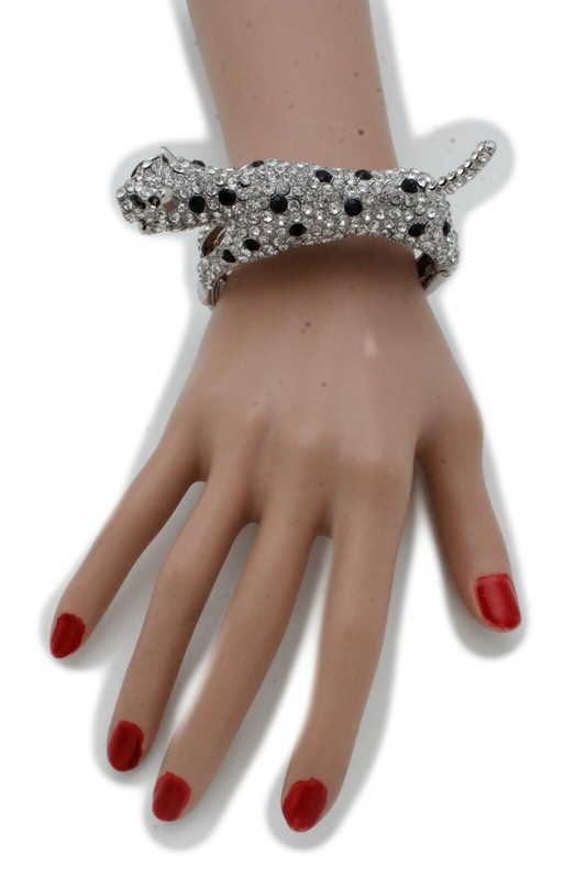 Dress Women Fashion Jewelry Silver Metal Cuff Bracelet Bling Fancy Leopard gallery