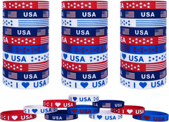 American Flag Silicone Bracelet 40Pcs, Fourth 4Th of July Patriotic Party Favors