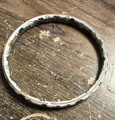 White Enamel Cloisonne Floral Bangle Bracelet, Stackable Gold Tone Trim