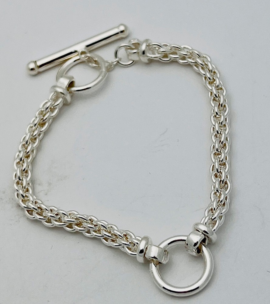 925 Sterling Silver 14.6 Gram Interlocking Link Circle Toggle Bracelet 6 3/4”
