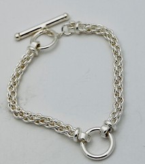 925 Sterling Silver 14.6 Gram Interlocking Link Circle Toggle Bracelet 6 3/4”