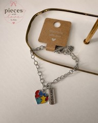 Silver tone Autism Heart Enamel bracelet