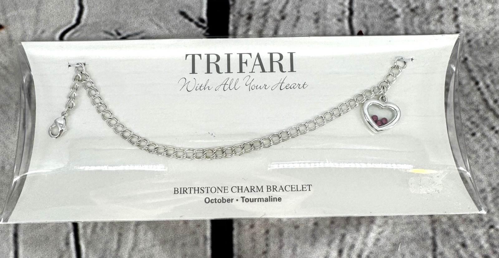 Vtg Trifari With All Your Heart October Charm Bracelet 7.5" Simulated Tourmaline gallery