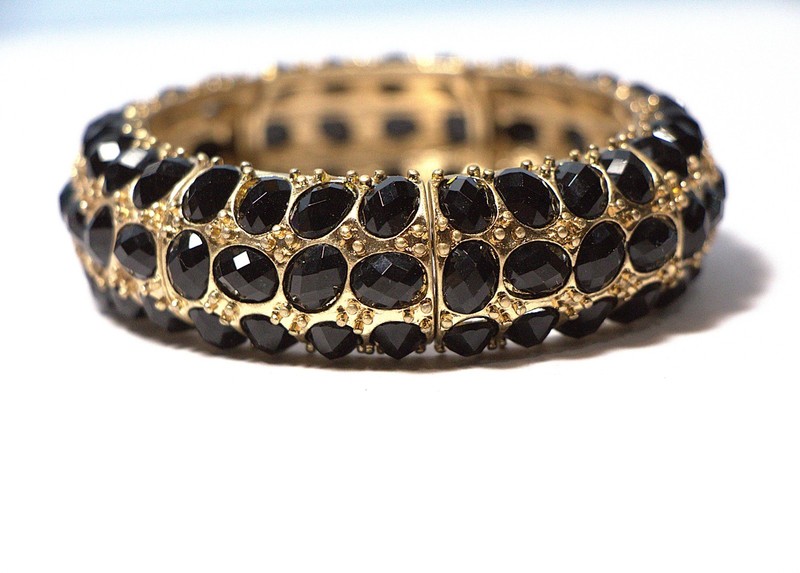 Gold‑Tone Statement Bracelet with Faceted Black Stones Designer Style, Bold Glam gallery