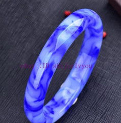 Beautiful Natural White & Blue Jade Gemstone Bangle Bracelet 56-64mm Jewelry