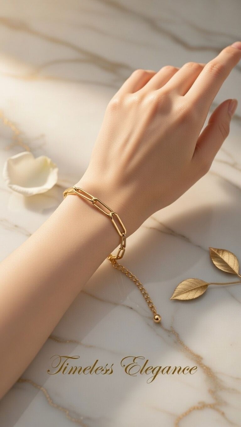 Elegant Gold Paperclip Link Chain Bracelet for Women Adjustable Chunky Luxury gallery