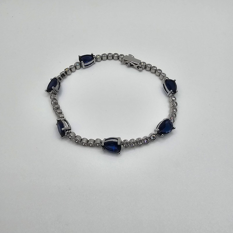 Rachel Glauber Tennis Bracelet Women Pear Blue Sapphire White Gold Plated 7in gallery