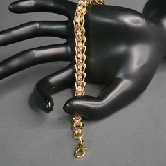 Womens Gold Tone Pink Clear Crystal Caged Tennis Fashion Bracelet 6 1/2 in