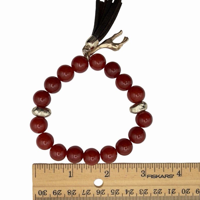 Chicos Red Glass Bead Stretch Bracelet Giraffe Charm Leather Tassel gallery