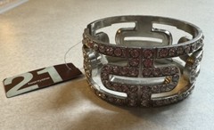 Forever 21 Rhinestone Silver Plated Hinged Bracelet