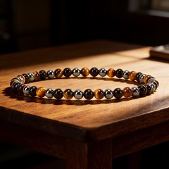 Tiger’s eye Hematite Obsidian 4mm Beaded Bracelet Triple Protection Bracelet