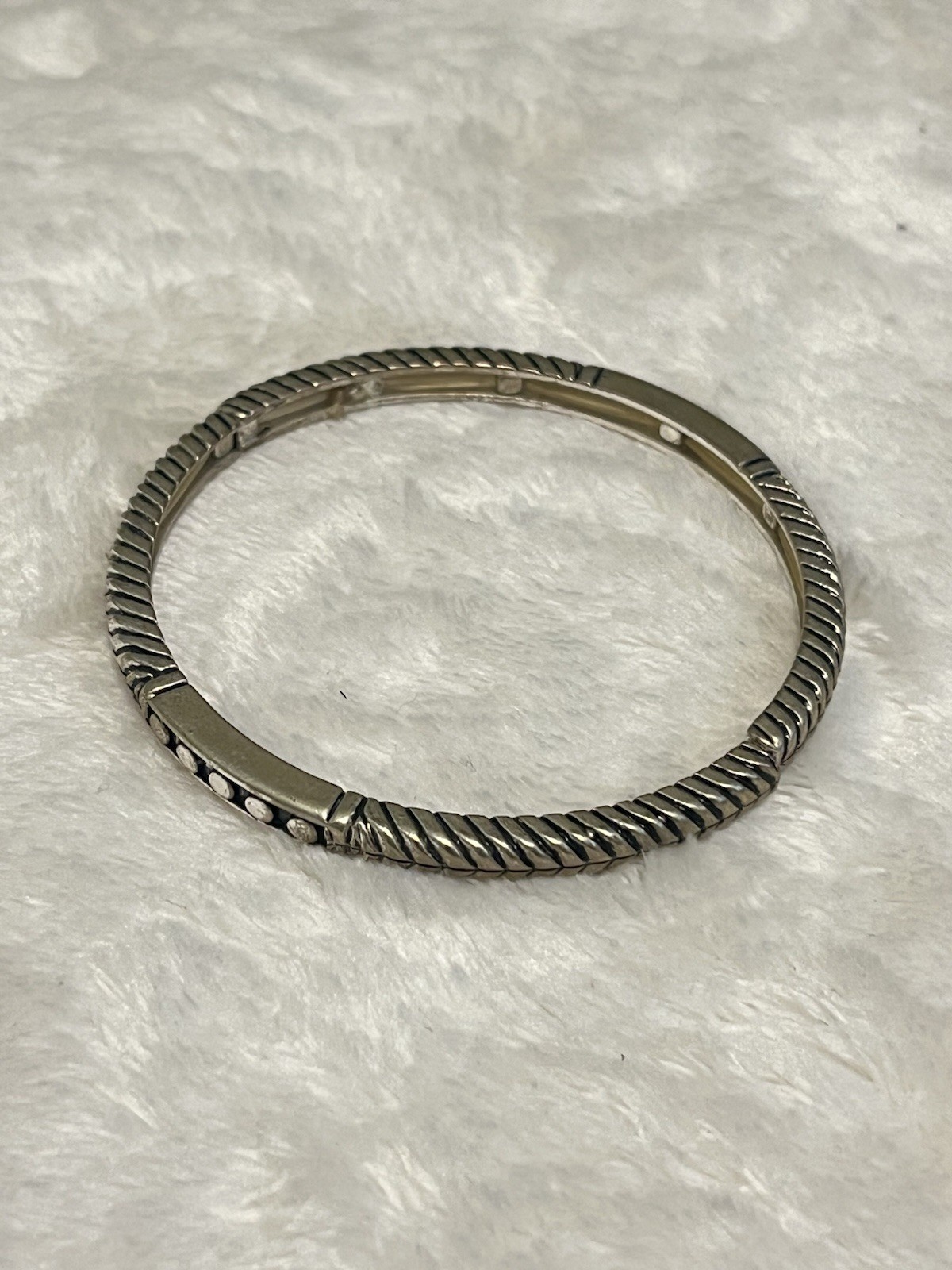 VTG Silver Tone Metal Two Piece Cord Stretch Bracelet Bangle 8.5" Circum. gallery