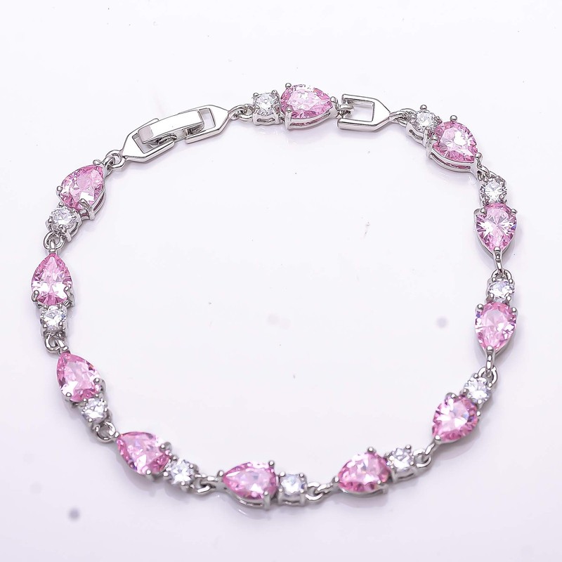 Pink Sapphire & CZ Simulated 925 Sterling Silver Tennis Bracelet 7.99" B4 gallery