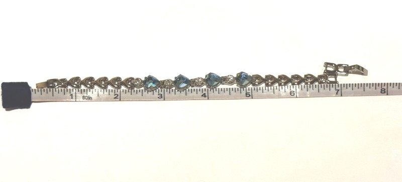 Light Blue & Clear Rhinestones Bracelet adjustable 6.5"-7.5" Stamped China gallery