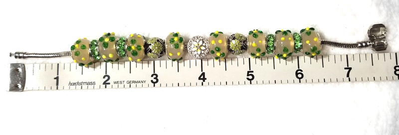 7.9" Flower Slider Charm Raised Murano Lampwork Glass Beads ~ Spacers Bracelet gallery