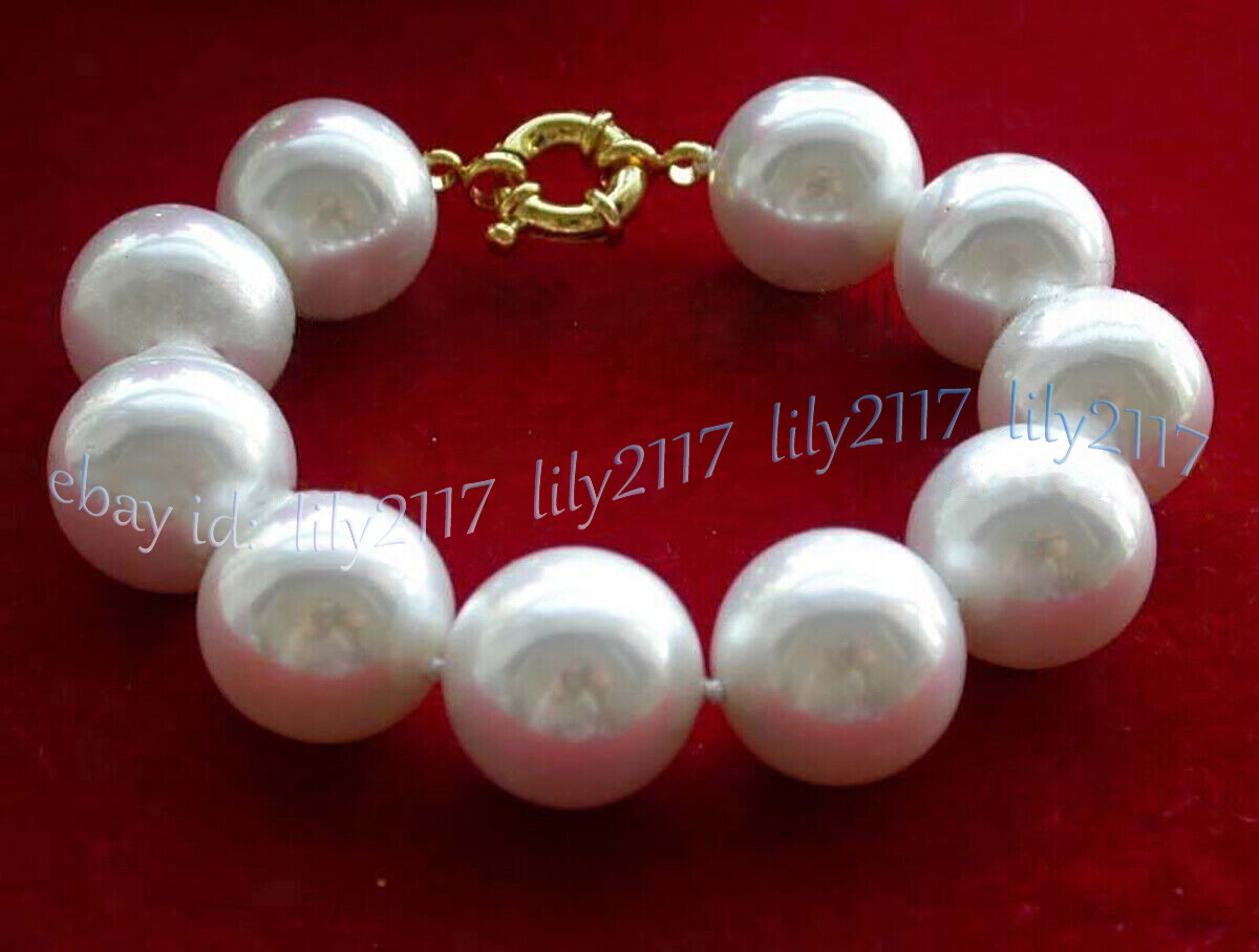 Huge White South Sea Shell Pearl Round Beads Bracelet 8 inch 12/14/16/18/20mm gallery
