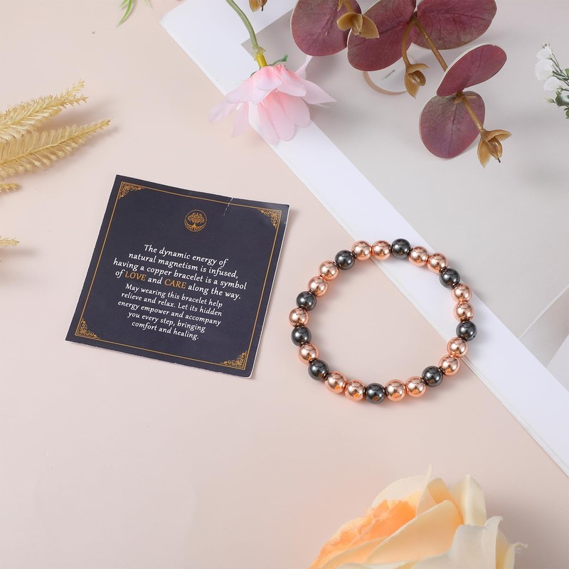 Copper Bracelet for Women and Men Hematite Beaded Stretch Bracelet with Healing gallery