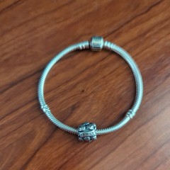 2 PC Pandora Sterling Silver love/family chain, charm, 6″ bracelet 18g
