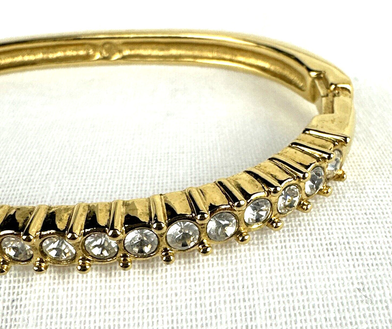 Swarovski Bangle Bracelet, Hinged Opening, Gold Tone Clear Crystals, Free Ship gallery