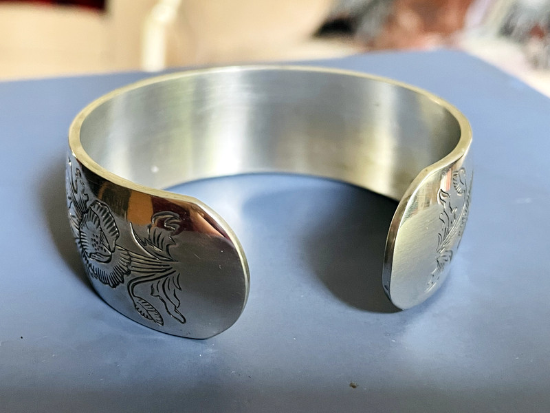 KIRK Pewter Flower Of The Month Bracelet Bangle jewelry Floral "Poppy" Sz Small gallery