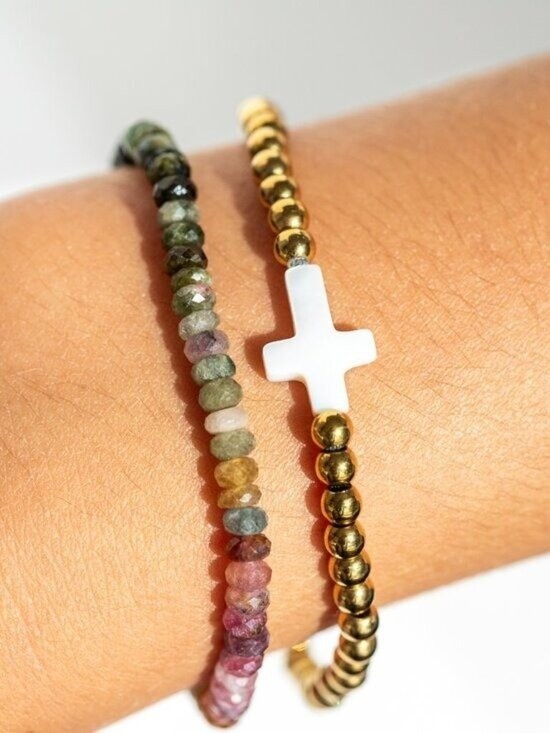 Watermelon Tourmaline Bracelet Stretch Bracelet October Birthstone Gemstone gallery
