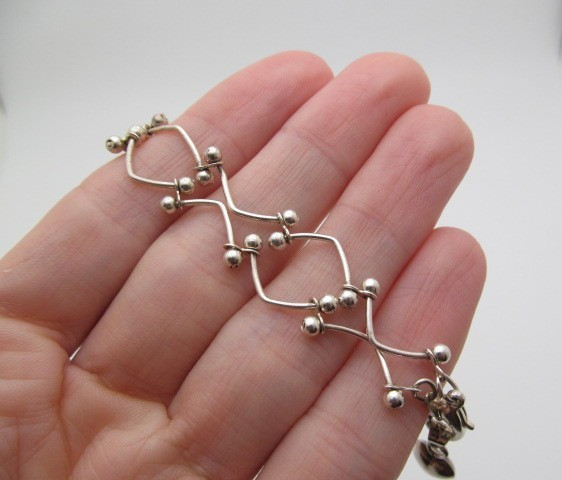 Vintage Silver Tone Ball Curved Link w/ Sterling Silver Heart Tag Charm Bracelet gallery